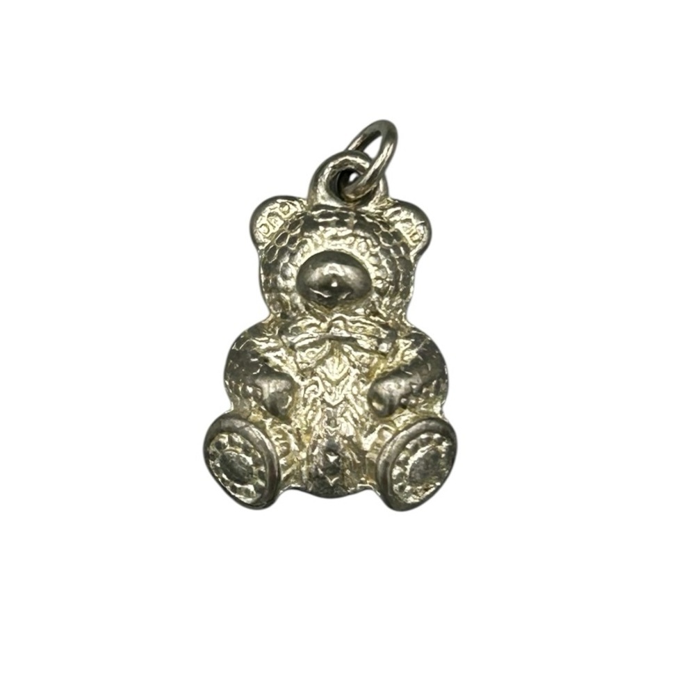 Vintage Teddy Bear Charm Silver Tone Pendant Cute Collectible